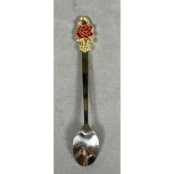 Elegant Tea Cup Glass Coffee Mug Enamel Rose Flower Butterfly ARC and Spoon - Picture 8 of 16